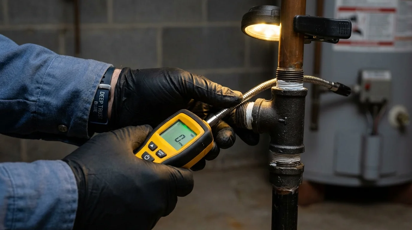 Gas leak detection with electronic sniffer by Johns Plumbing LLC in Lehi
