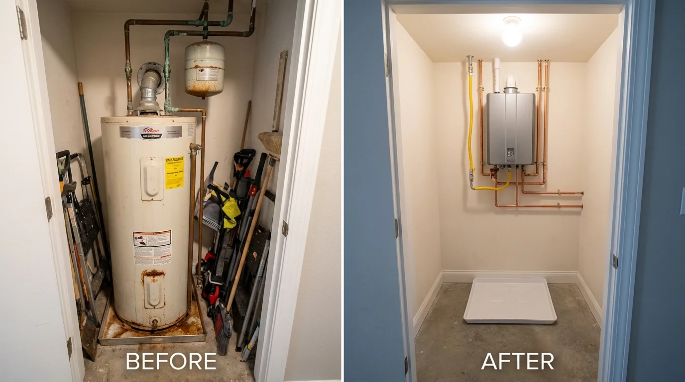 Tank water heater versus wall-mounted tankless unit comparison for Lehi, UT homeowners