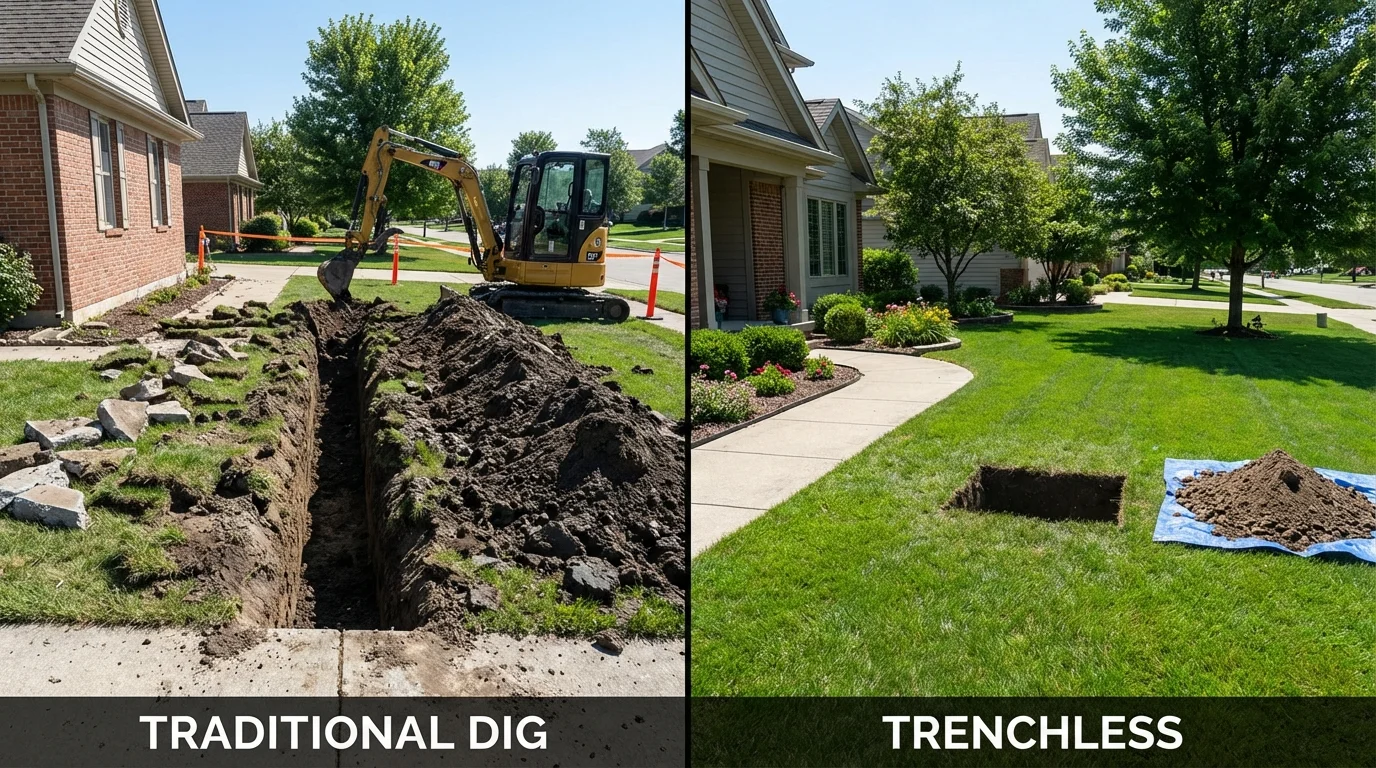 Trenchless sewer repair with minimal yard damage versus traditional excavation in Lehi, UT